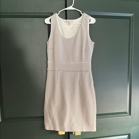 Banana Republic Dresses & Skirts - Banana Republic White and Tan Striped Ribbed Sheath Mini Dress